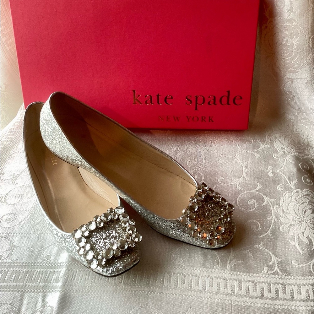 Kate Spade Norella Silver Glitter Ballet Flats Size 6.5 B